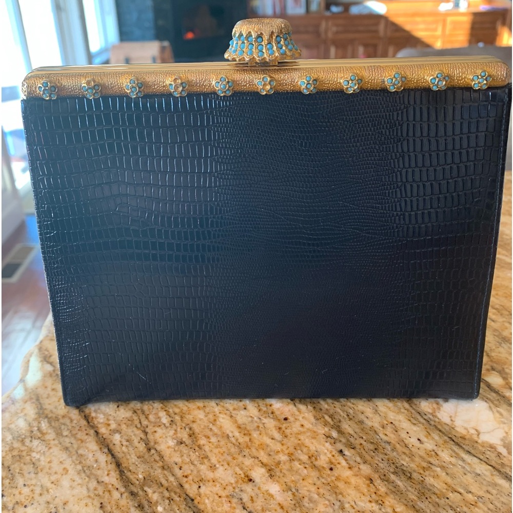 Vintage After Five Evening Bag. Gold Trim With Turquoise Stones & Coin Purse.